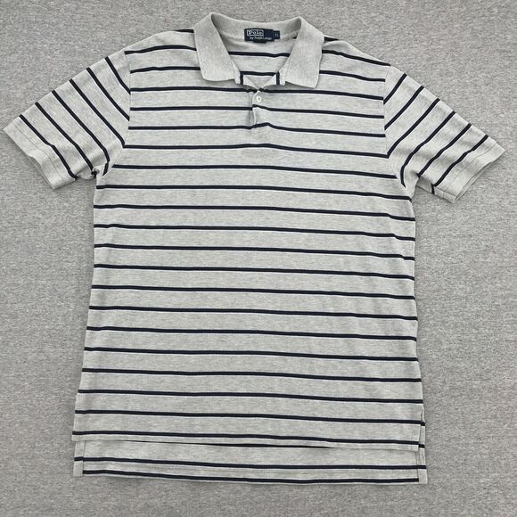 Ralph Lauren Polo Shirt Mens Extra Large Gray Blue Stripe Short Sleeve Collared - Picture 1 of 9